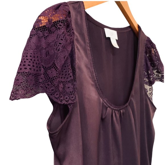 Ann Taylor LOFT Women Purple Lace Short Sleeves Simple and Stylish Top Size S - Picture 2 of 4